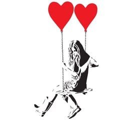 стикер на стену девушка с воздушным шаром в виде сердца - виниловая наклейка шарик и девочка на качелях - декор комнаты цена и информация | Интерьерные наклейки | pigu.lt
