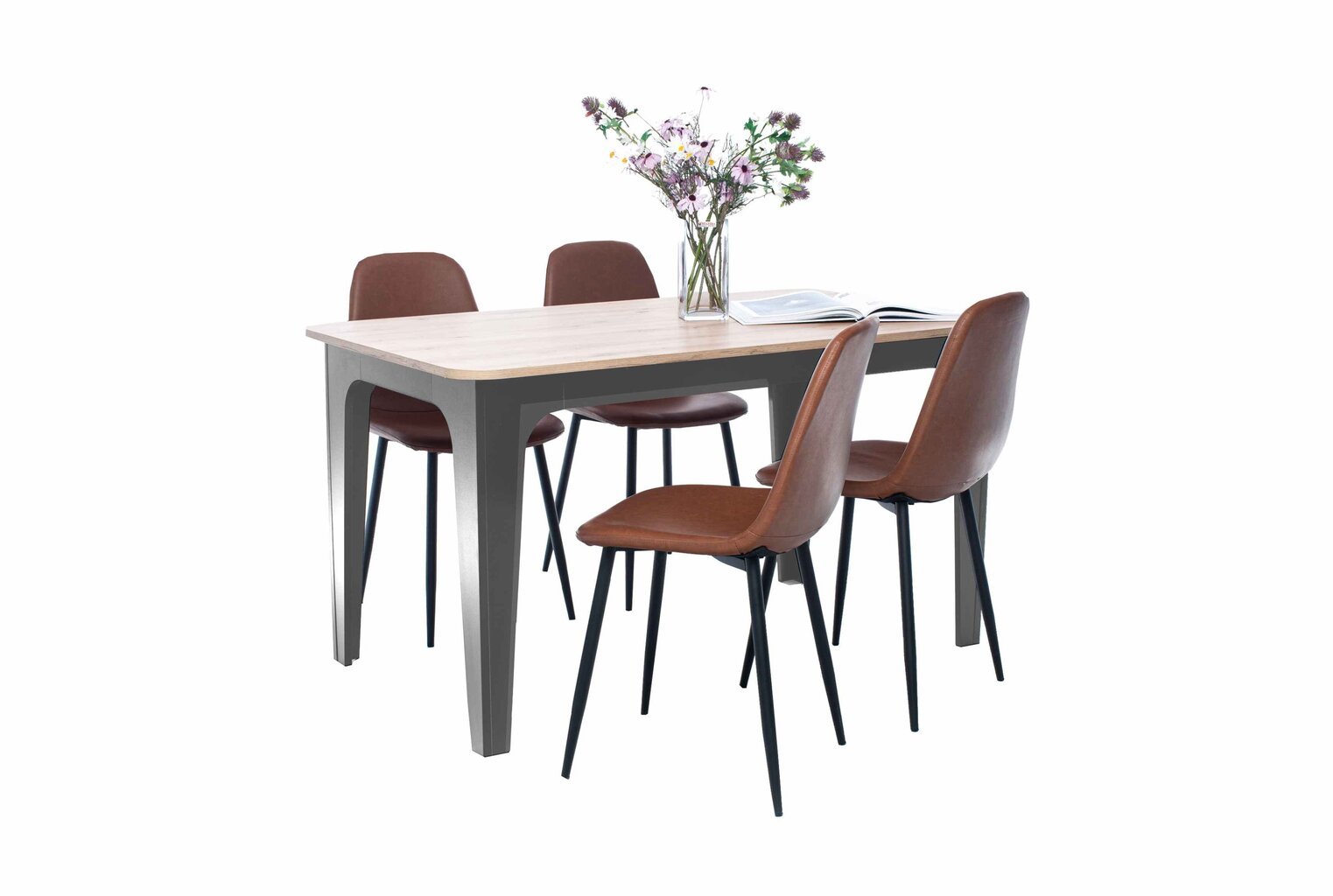 Bond Artisan Oak pietų stalas, antracitas, 120 cm kaina ir informacija | Virtuvės ir valgomojo stalai, staliukai | pigu.lt