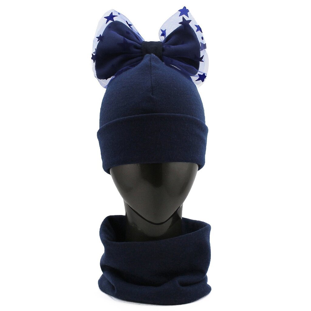 Kepurės ir movos komplektas su kaspinu VK344 kaina ir informacija | Kepurės, pirštinės, šalikai mergaitėms | pigu.lt