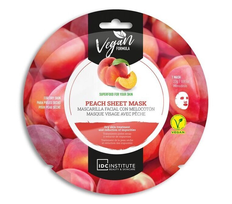 Lakštinė veido kaukė IDC Institute Peach, 23 g цена и информация | Veido kaukės, paakių kaukės | pigu.lt