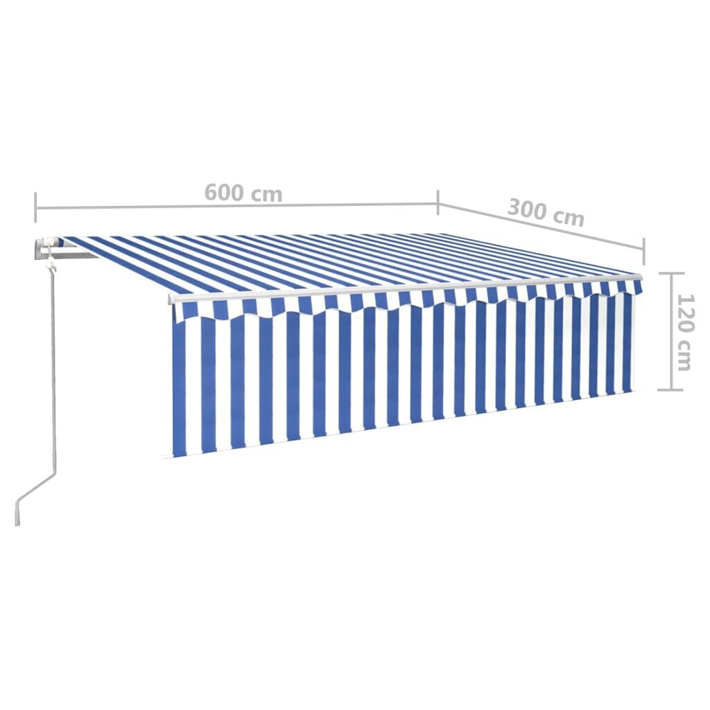 Markizė vidaXL, 600x300 cm, mėlyna/balta цена и информация | Skėčiai, markizės, stovai | pigu.lt