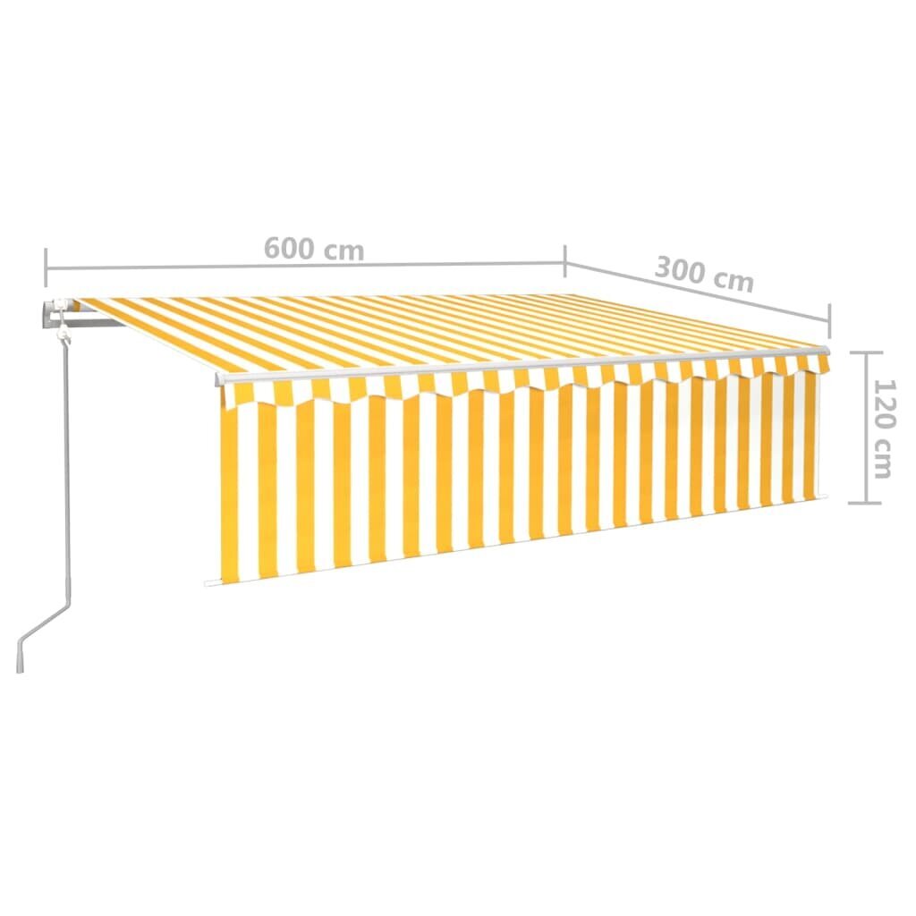 Markizė su LED/vėjo jutikliu vidaXL, 600x300cm, geltona/balta kaina ir informacija | Skėčiai, markizės, stovai | pigu.lt