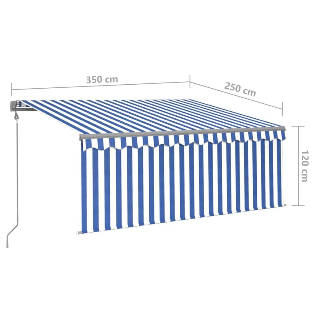 Markizė su LED ir vėjo jutikliu, 3,5x2,5 m, mėlyna kaina ir informacija | Skėčiai, markizės, stovai | pigu.lt