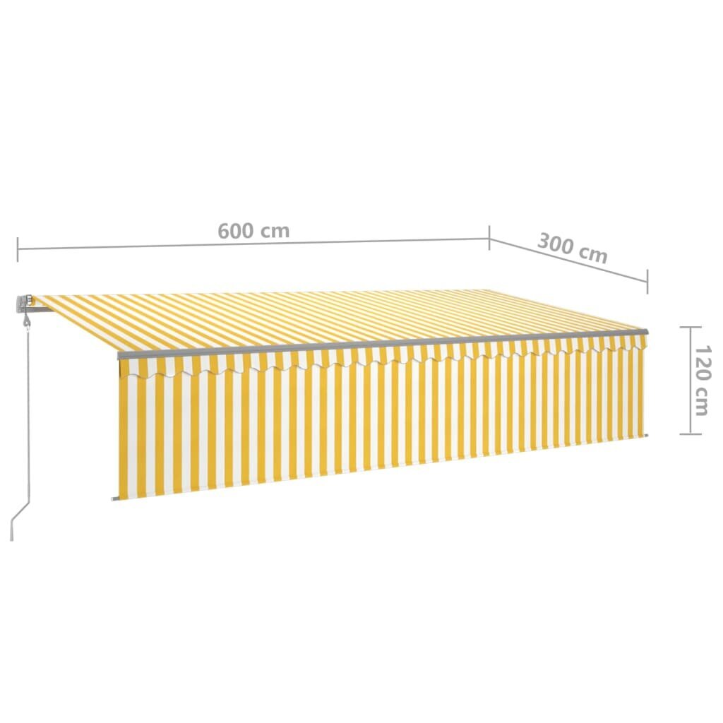 Markizė su LED/vėjo jutikliu, geltona/balta, 6x3m kaina ir informacija | Skėčiai, markizės, stovai | pigu.lt