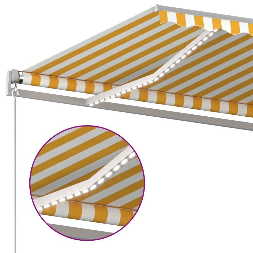 Markizė su LED/vėjo jutikliu vidaXL, 600x350cm, geltona/balta kaina ir informacija | Skėčiai, markizės, stovai | pigu.lt