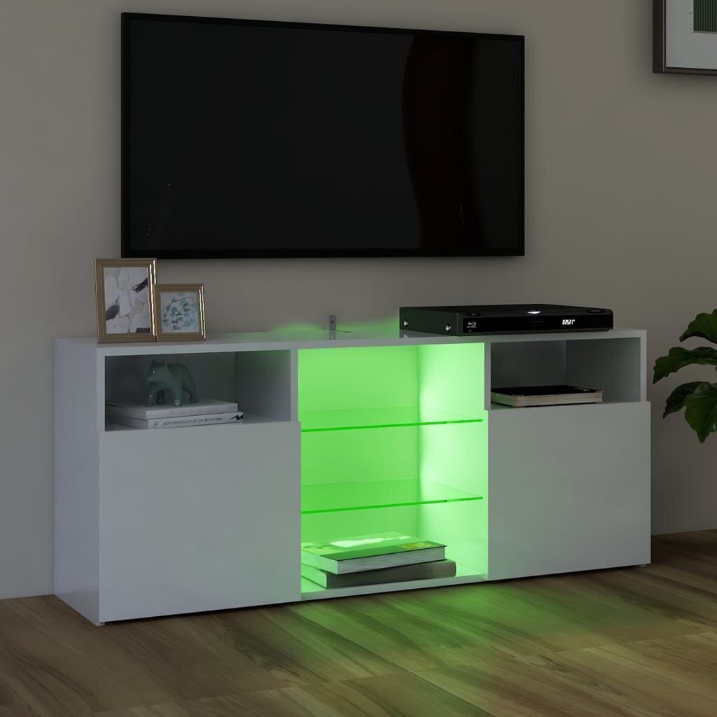 TV spintelė su LED apšvietimu, 120x30x50 cm, balta kaina ir informacija | TV staliukai | pigu.lt