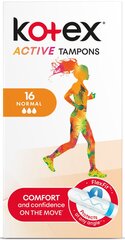 KOTEX ACTIVE NORMAL тампоны, 16шт цена и информация | Тампоны, гигиенические прокладки для критических дней, ежедневные прокладки | pigu.lt