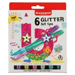 Фломастеры BRUYNZEEL GLITTER POINTS с перламутровым блеском, 6 цветов цена и информация | Принадлежности для рисования, лепки | pigu.lt