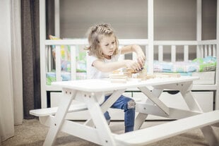 Детский стол для пикника с скамейками Белый, Folkland Home цена и информация | Детские столы и стулья | pigu.lt