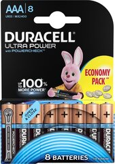 Аккумуляторы Duracell Ultra AAA, LR6, 8 шт цена и информация | Батарейки | pigu.lt