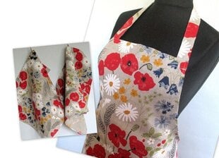 4 Virtuviniai rankšluosčiai su margintais lininiais indų rankšluosčiais / natūraliai pilki rankšluosčiai 45 x 70 cm gėlės raudonos aguonos kaina ir informacija | Virtuviniai rankšluosčiai, pirštinės, prijuostės | pigu.lt