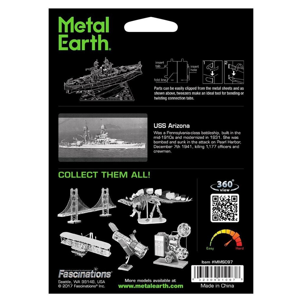 Metalinis 3D konstruktorius Metal Earth USS Arizona kaina ir informacija | Konstruktoriai ir kaladėlės | pigu.lt