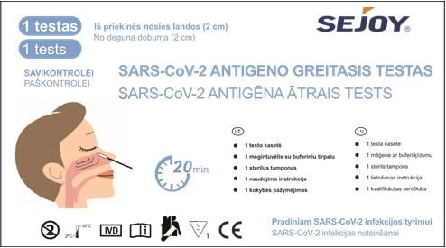 Greitasis COVID-19 antigeno testas iš nosies landos, SEJOY, 1 vnt. kaina ir informacija | COVID-19 greitieji testai | pigu.lt