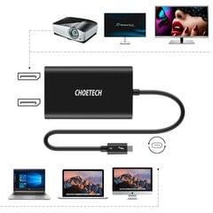 Штекерный адаптер Choetech USB Type C Thunderbolt 3 (40 Гбит/с) — 2x DisplayPort 4K 60 Гц, черный (HUB-D03) цена и информация | Адаптеры, USB-разветвители | pigu.lt