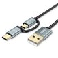 Kabelis Choetech 2in1 USB - USB Type C / micro USB charging data cable 1,2m (XAC-0012-101BK) kaina ir informacija | Laidai telefonams | pigu.lt