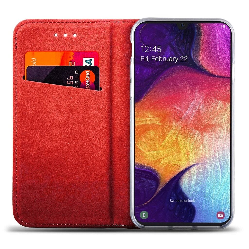 Telefono dėklas Hallo Smart Magnet Book Case, skirtas Xiaomi Poco F3, raudonas kaina ir informacija | Telefono dėklai | pigu.lt