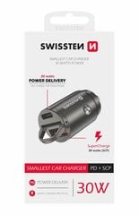 Металлический адаптер Swissten 30W Nano для автомобильного зарядного устройства с 30W PD / SCP / серебряный цена и информация | Зарядные устройства для телефонов | pigu.lt