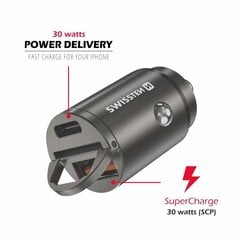 Swissten 30W Nano Metal Car Charger Adapter with 30W PD / SCP / Silver kaina ir informacija | Krovikliai telefonams | pigu.lt