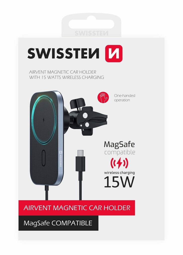 Swissten Mafsafe Air Vent Car Holder With 15W Wireless Charging Black kaina ir informacija | Telefono laikikliai | pigu.lt