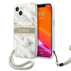 Guess GUHCP13MKMABGR Marble Strap Back Case for Apple iPhone 13 Grey kaina ir informacija | Telefono dėklai | pigu.lt