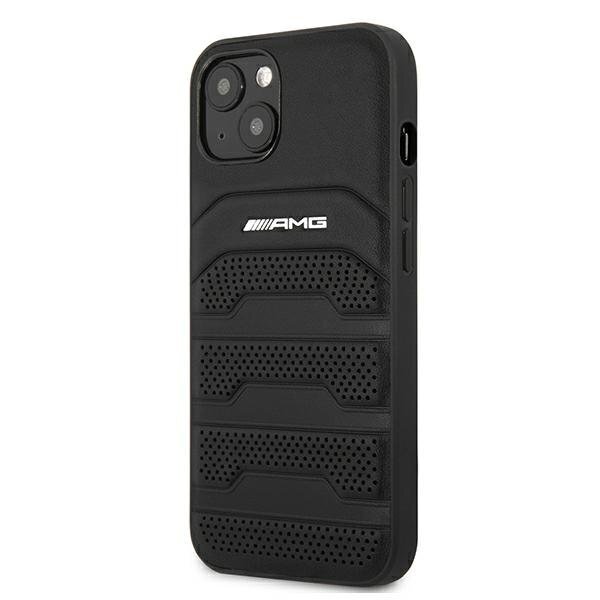 AMG AMHCP13MGSEBK Leather Debossed Lines Back Case For Apple iPhone 13 Black kaina ir informacija | Telefono dėklai | pigu.lt