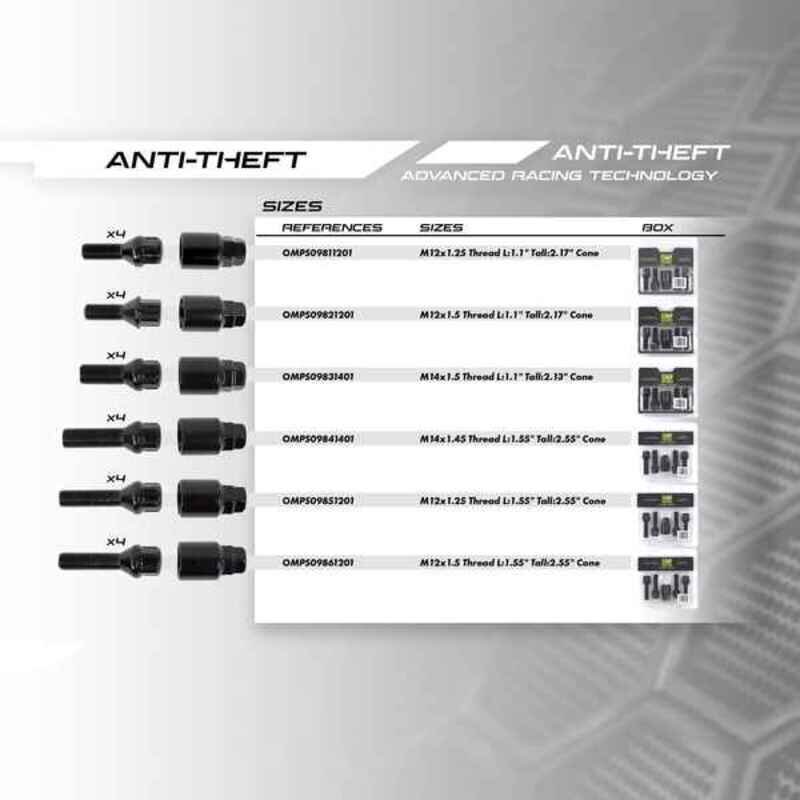 Apsaugos nuo vagystės varžtai OMP OMPS09841401 M14 X 1,45 Juoda kaina ir informacija | Auto reikmenys | pigu.lt