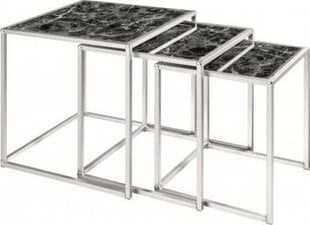 Комплект столиков Invicta Elements 3, черное стекло, имитация мрамора цена и информация | Журнальные столики | pigu.lt