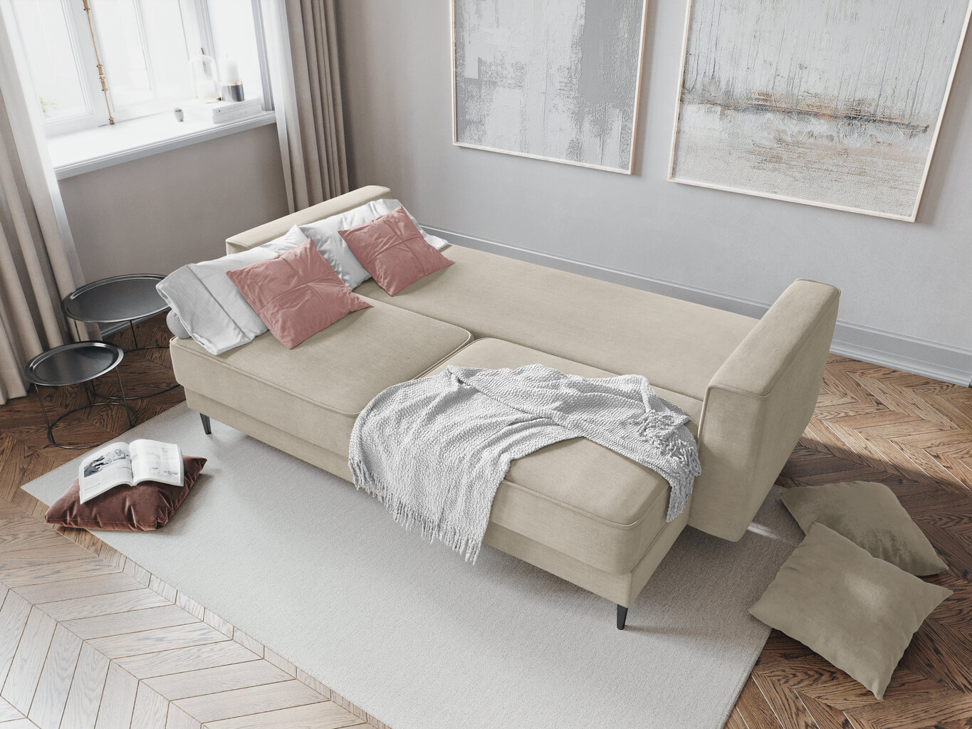 Sofa Cosmopolitan Design Fano, smėlio/juodos spalvos kaina ir informacija | Sofos | pigu.lt