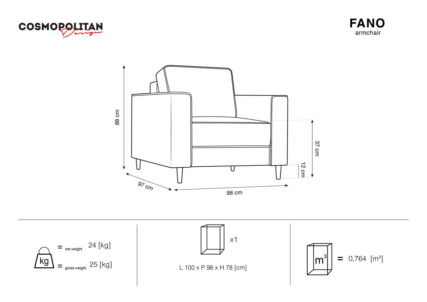 Fotelis Cosmopolitan Design Fano, žalios/auksinės spalvos kaina ir informacija | Svetainės foteliai | pigu.lt