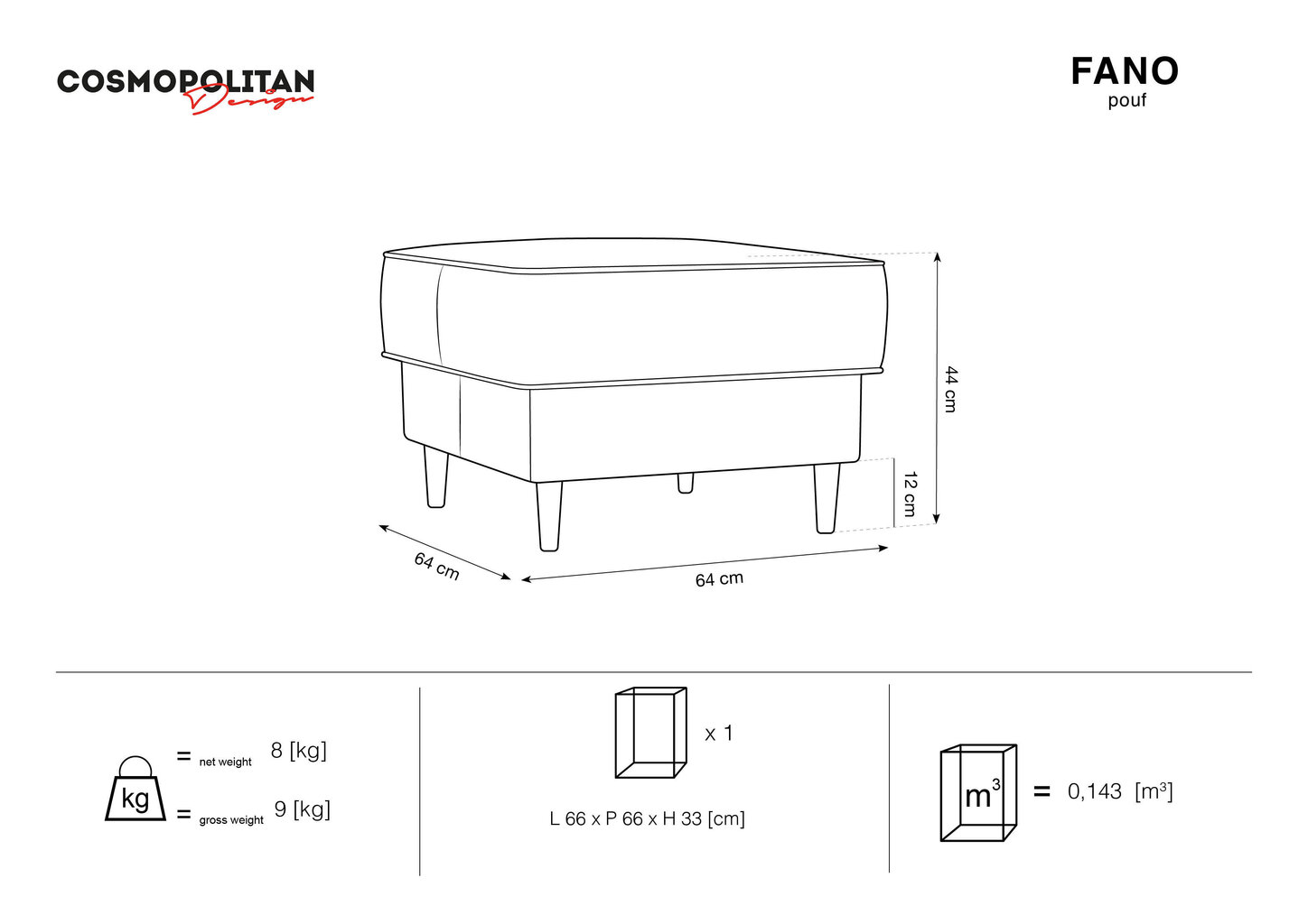 Pufas Cosmopolitan Design Fano, tamsiai mėlynos/auksinės spalvos kaina ir informacija | Sėdmaišiai ir pufai | pigu.lt