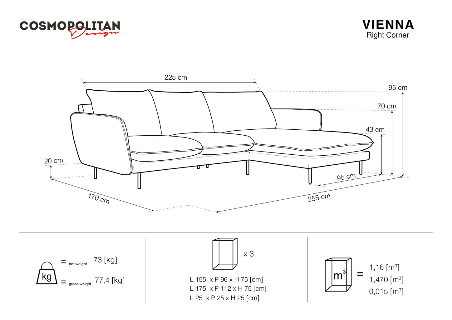 Minkštas kampas Cosmopolitan Design Vienna, veliūras, smėlio spalvos/juodas цена и информация | Minkšti kampai | pigu.lt