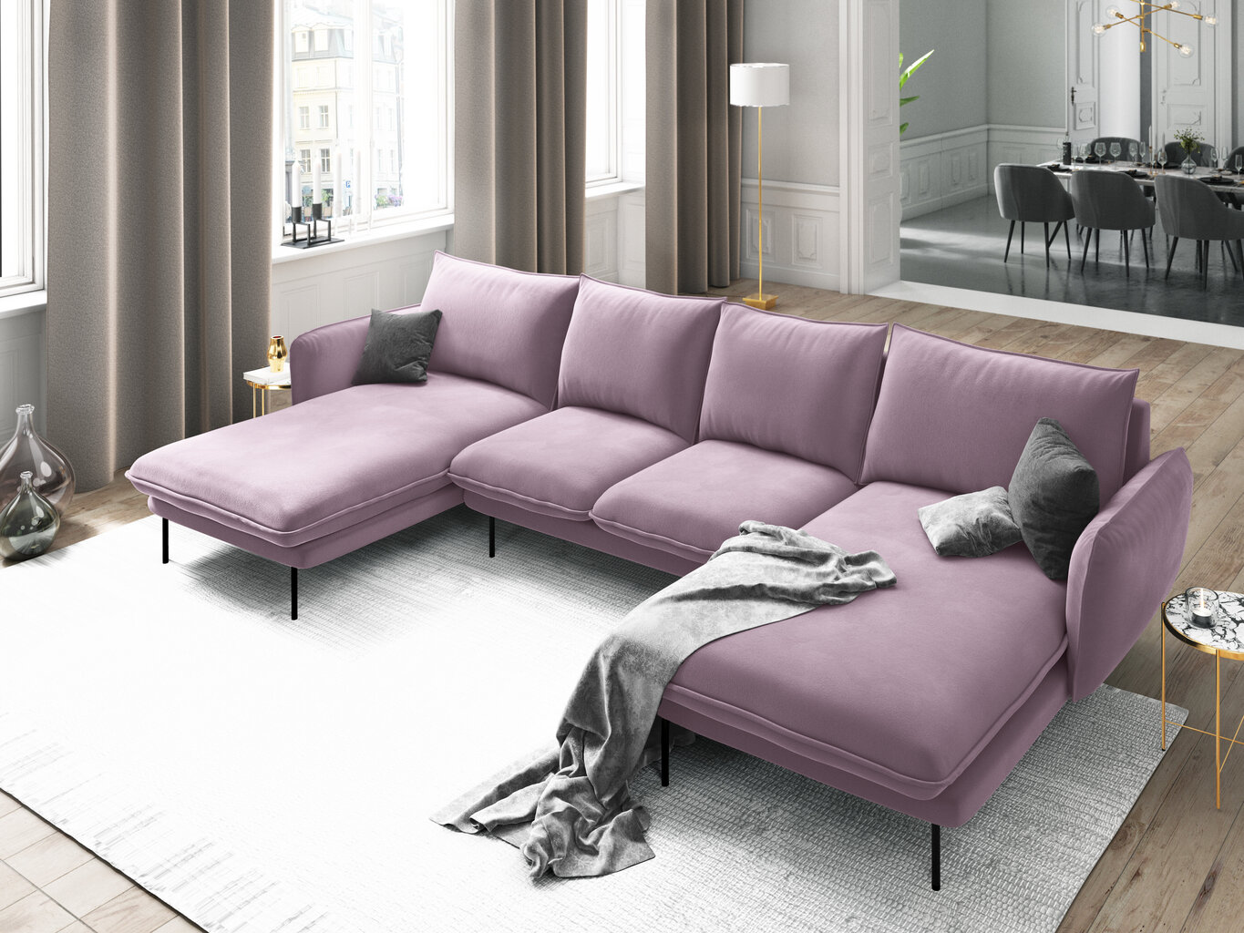 Minkštas kampas Cosmopolitan Design Vienna 6S, violetinis/juodas цена и информация | Minkšti kampai | pigu.lt