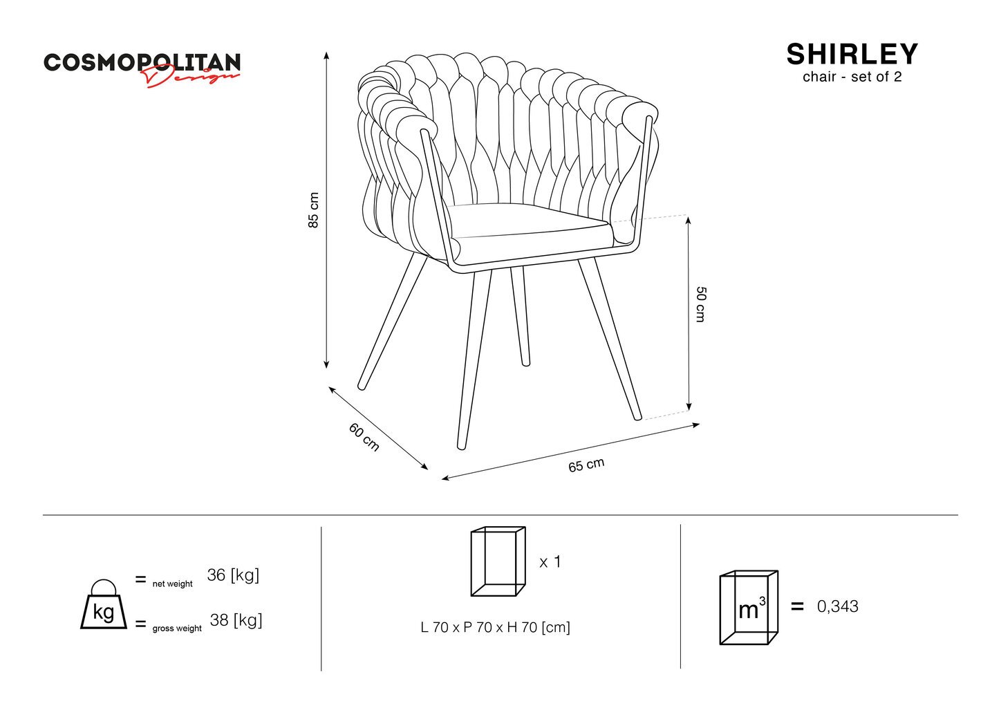 2-jų kėdžių komplektas Cosmopolitan Design Shirley, žalias kaina ir informacija | Virtuvės ir valgomojo kėdės | pigu.lt