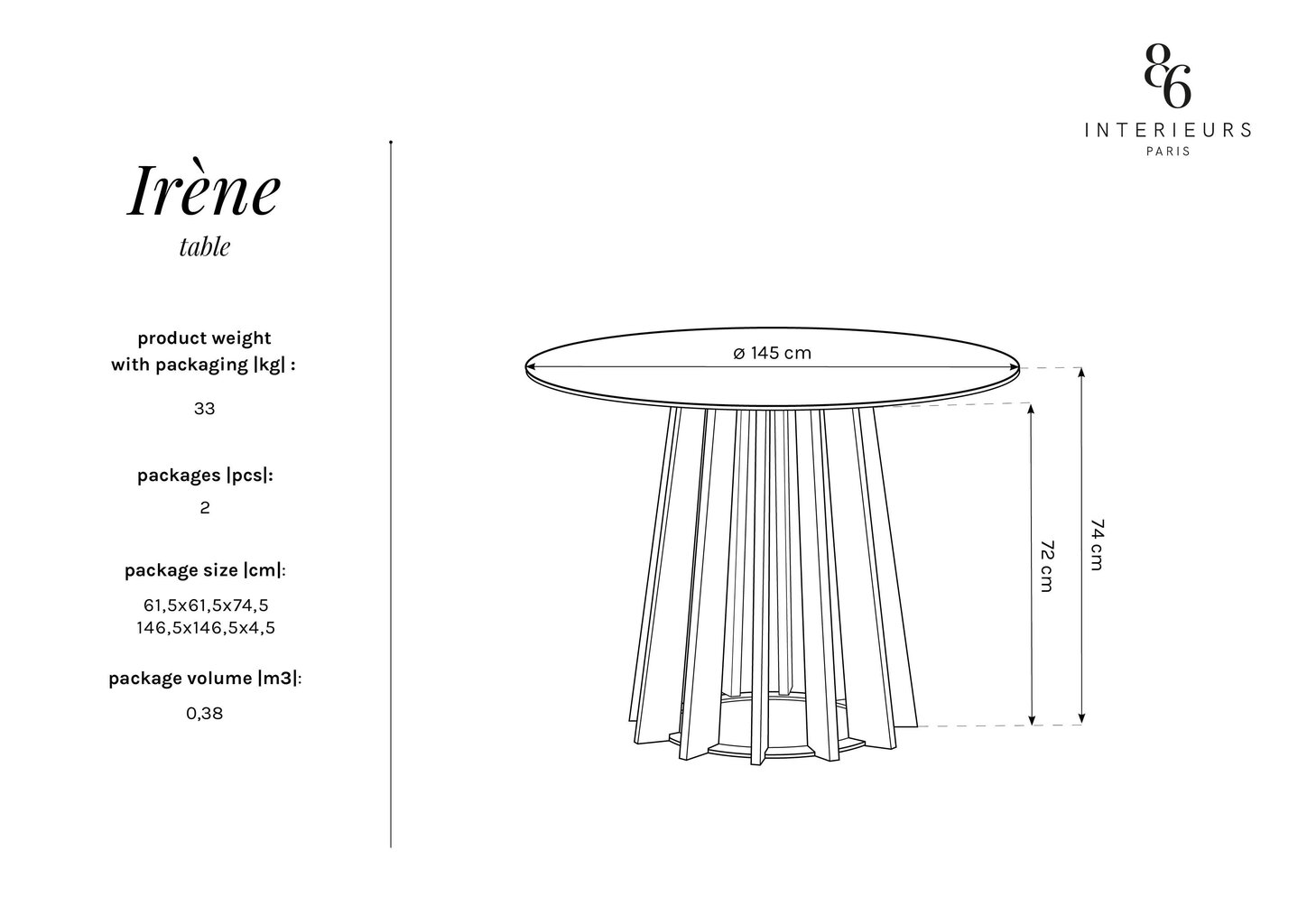 Stalas Interieurs 86 Irene, 145 cm, rudas kaina ir informacija | Virtuvės ir valgomojo stalai, staliukai | pigu.lt