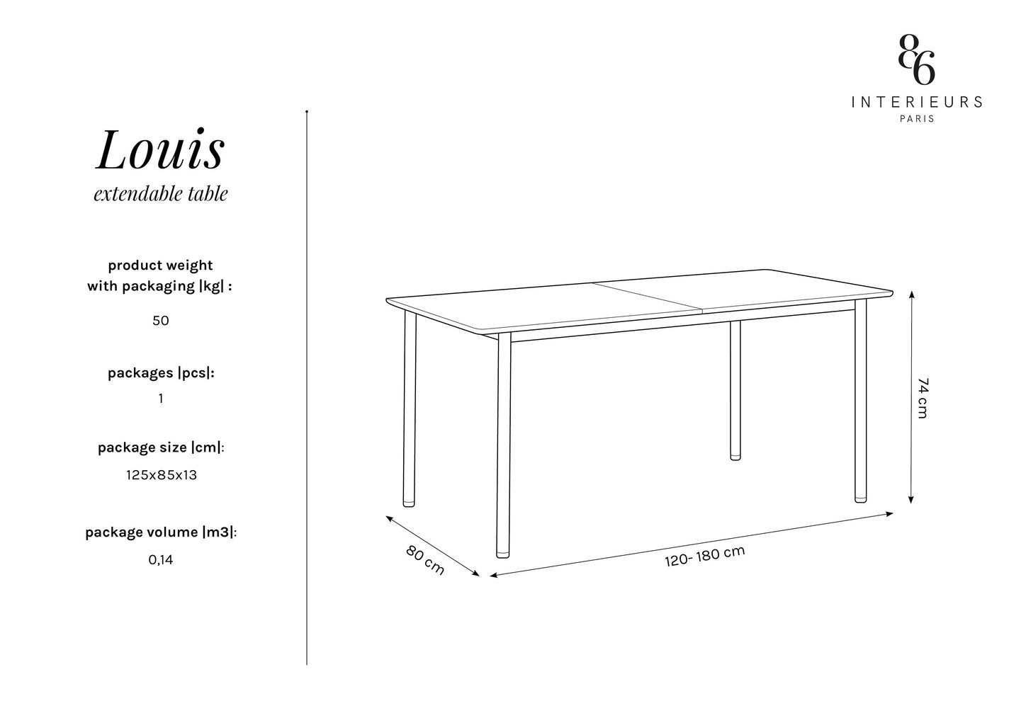 Išskleidžiamas stalas Interieurs86 Louis 120x80 cm, juodas kaina ir informacija | Virtuvės ir valgomojo stalai, staliukai | pigu.lt