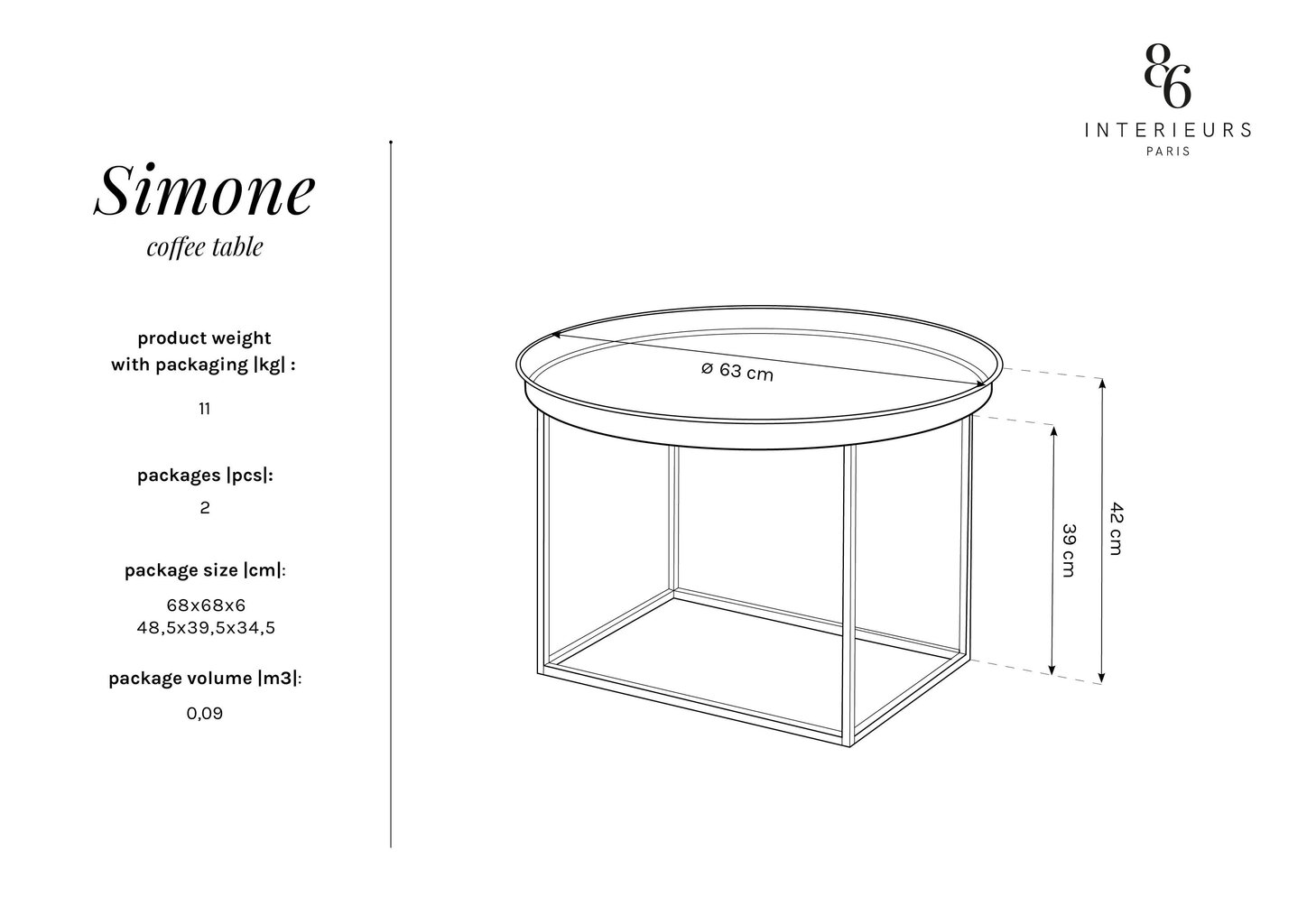 Kavos staliukas Interieurs86 Simone 63, juodas kaina ir informacija | Kavos staliukai | pigu.lt