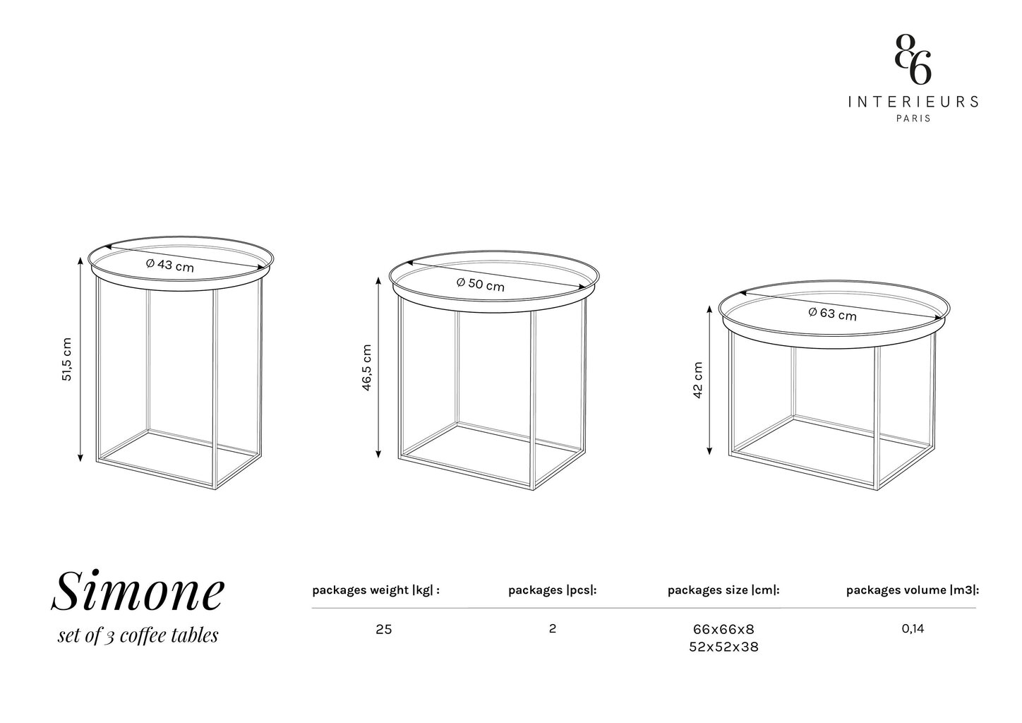 3-jų kavos staliukų komplektas Interieurs86 Simone, juodas kaina ir informacija | Kavos staliukai | pigu.lt