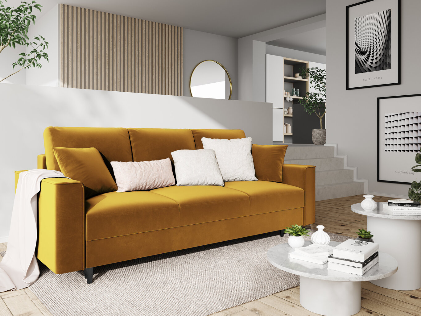 Trivietė sofa Mazzini Sofas Cartadera, geltona/juoda kaina ir informacija | Sofos | pigu.lt