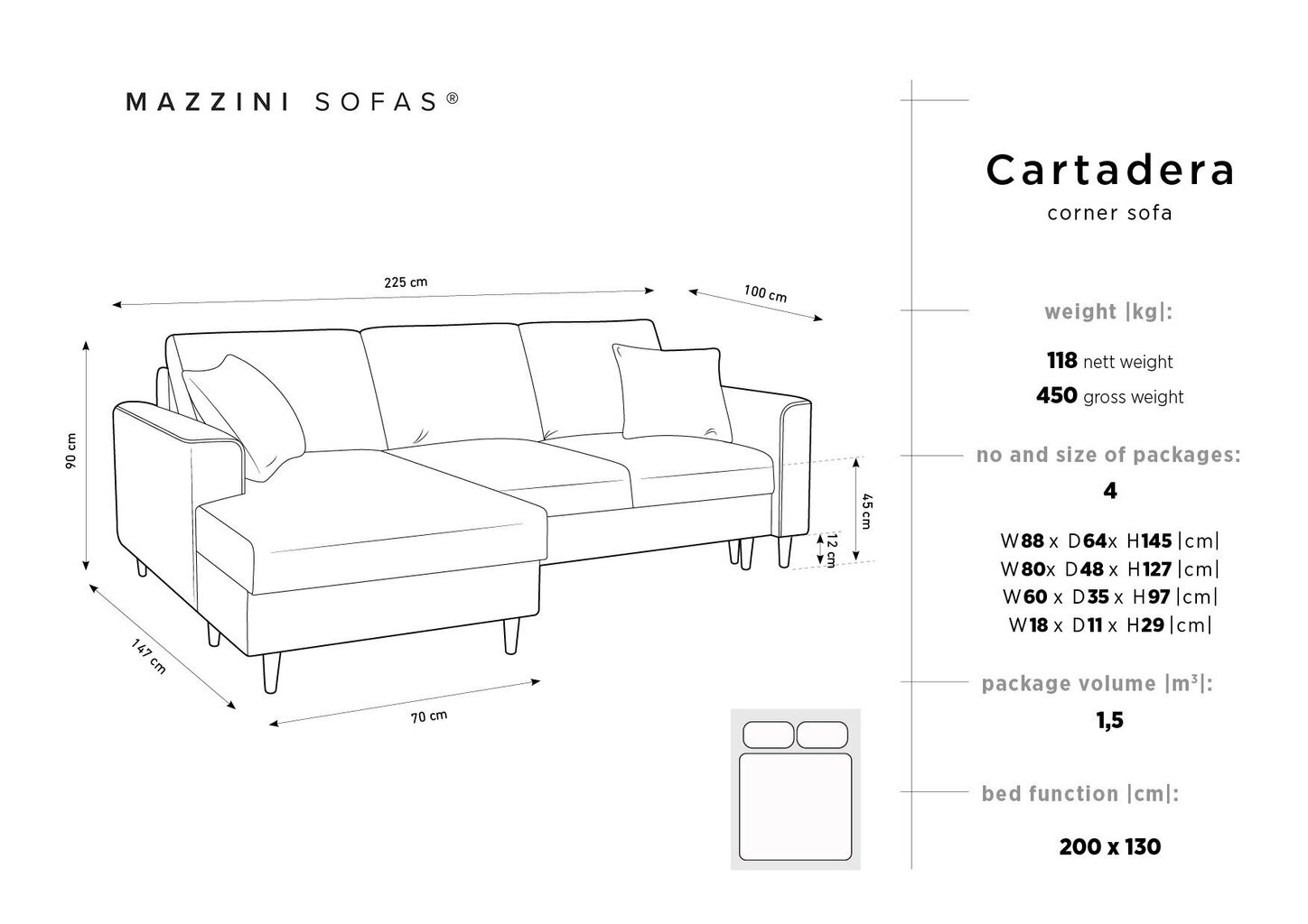 Minkštas kampas Mazzini Sofas Cartadera, raudonas kaina ir informacija | Minkšti kampai | pigu.lt