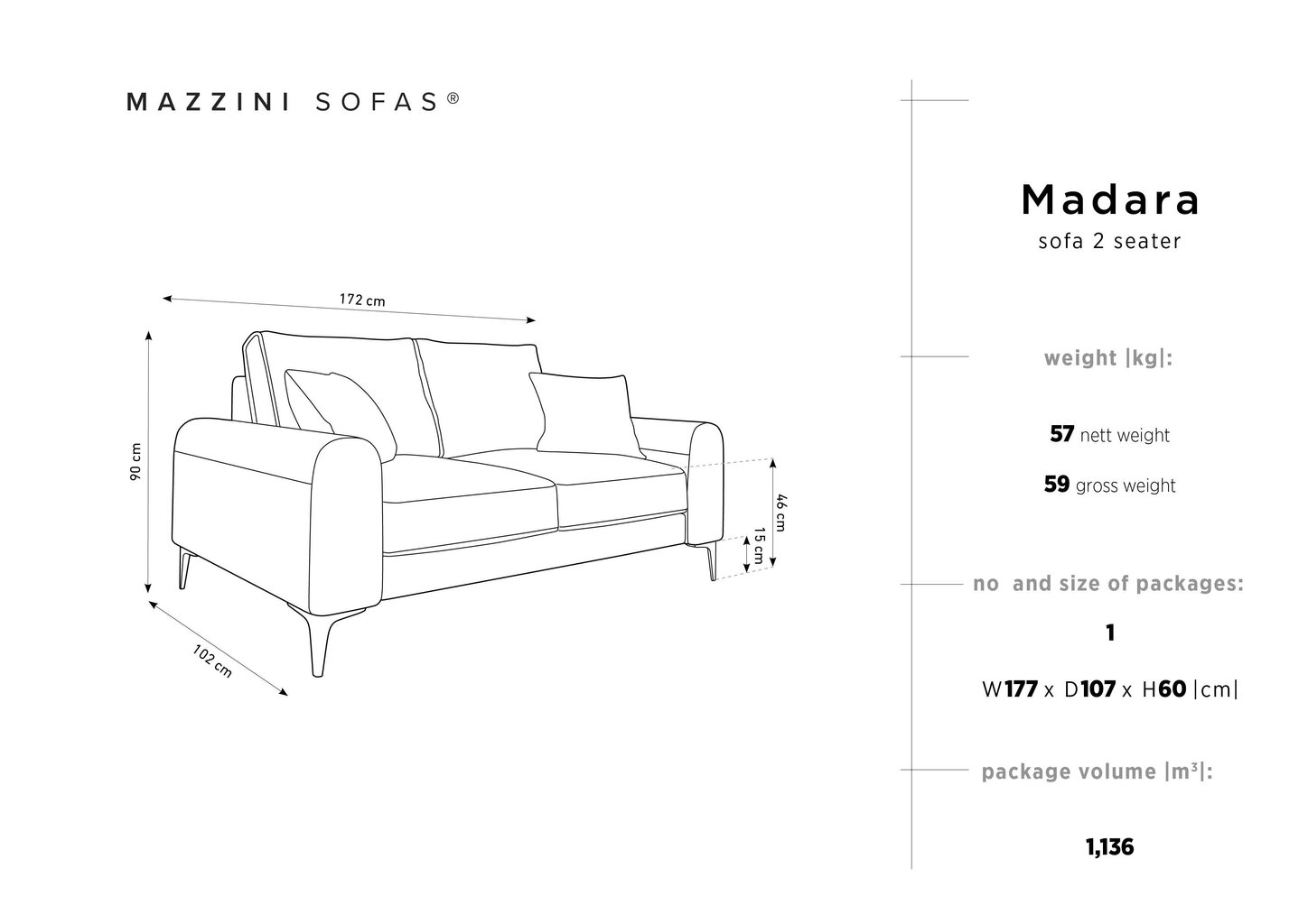 Dvivietė sofa Mazzini Sofas Madara, veliūras, geltona/auksinės spalvos kaina ir informacija | Sofos | pigu.lt