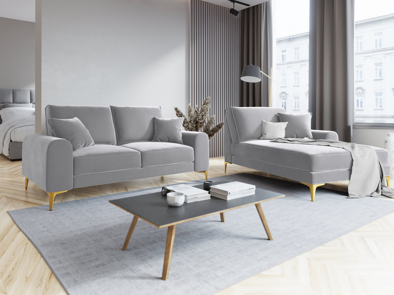 Dvivietė sofa Mazzini Sofas Madara, veliūras, sidabrinės/auksinės spalvos kaina ir informacija | Sofos | pigu.lt