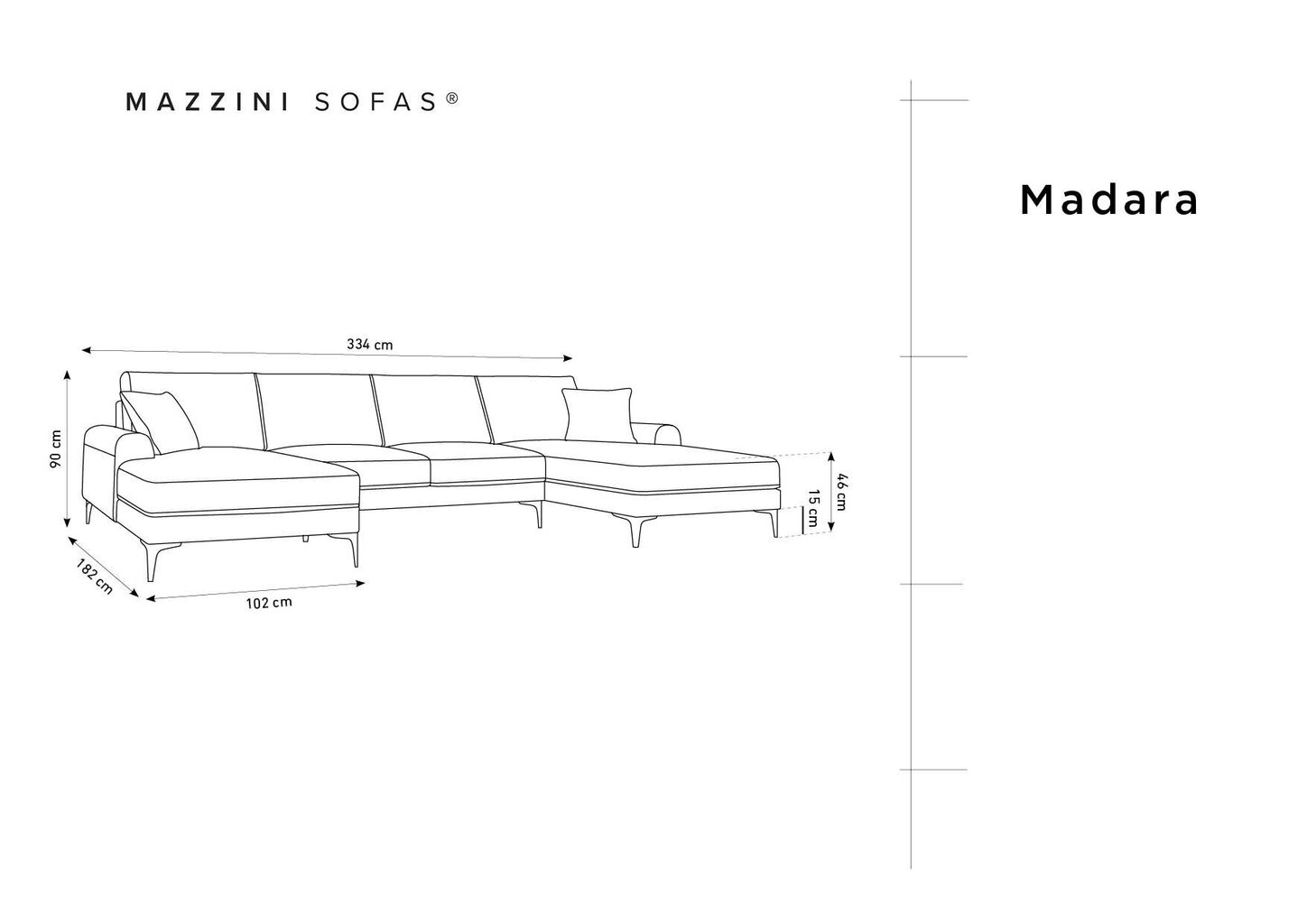 Minkštas kampas Mazzini Sofas Madara 6S, pilkas/auksinės spalvos kaina ir informacija | Minkšti kampai | pigu.lt