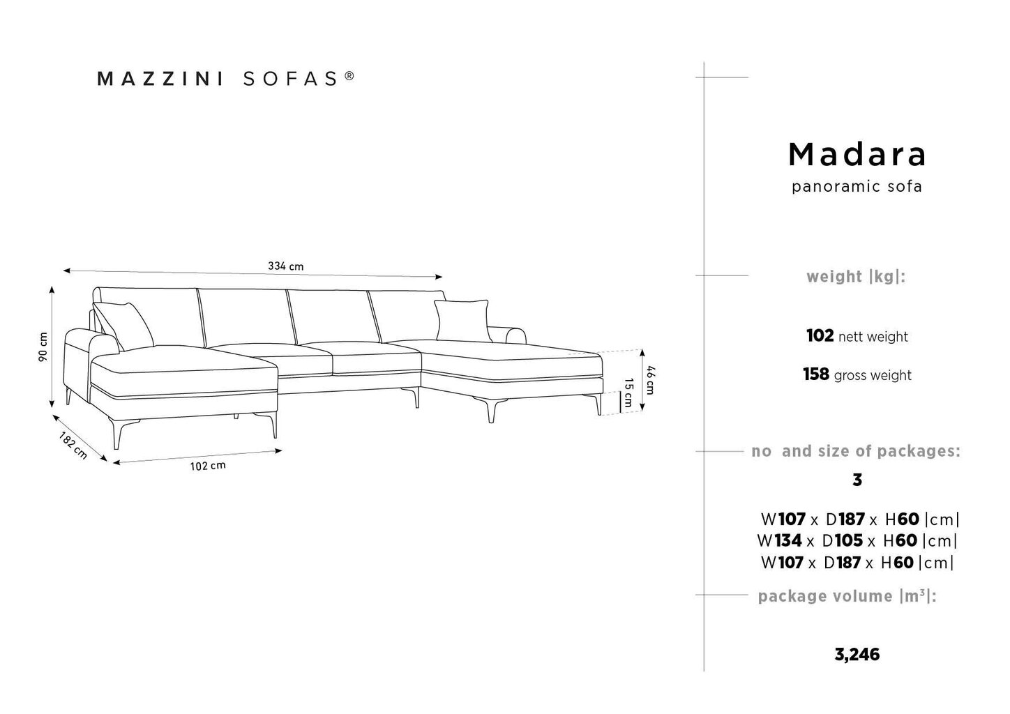 Minkštas kampas Mazzini Sofas Madara, šviesiai pilkas цена и информация | Minkšti kampai | pigu.lt