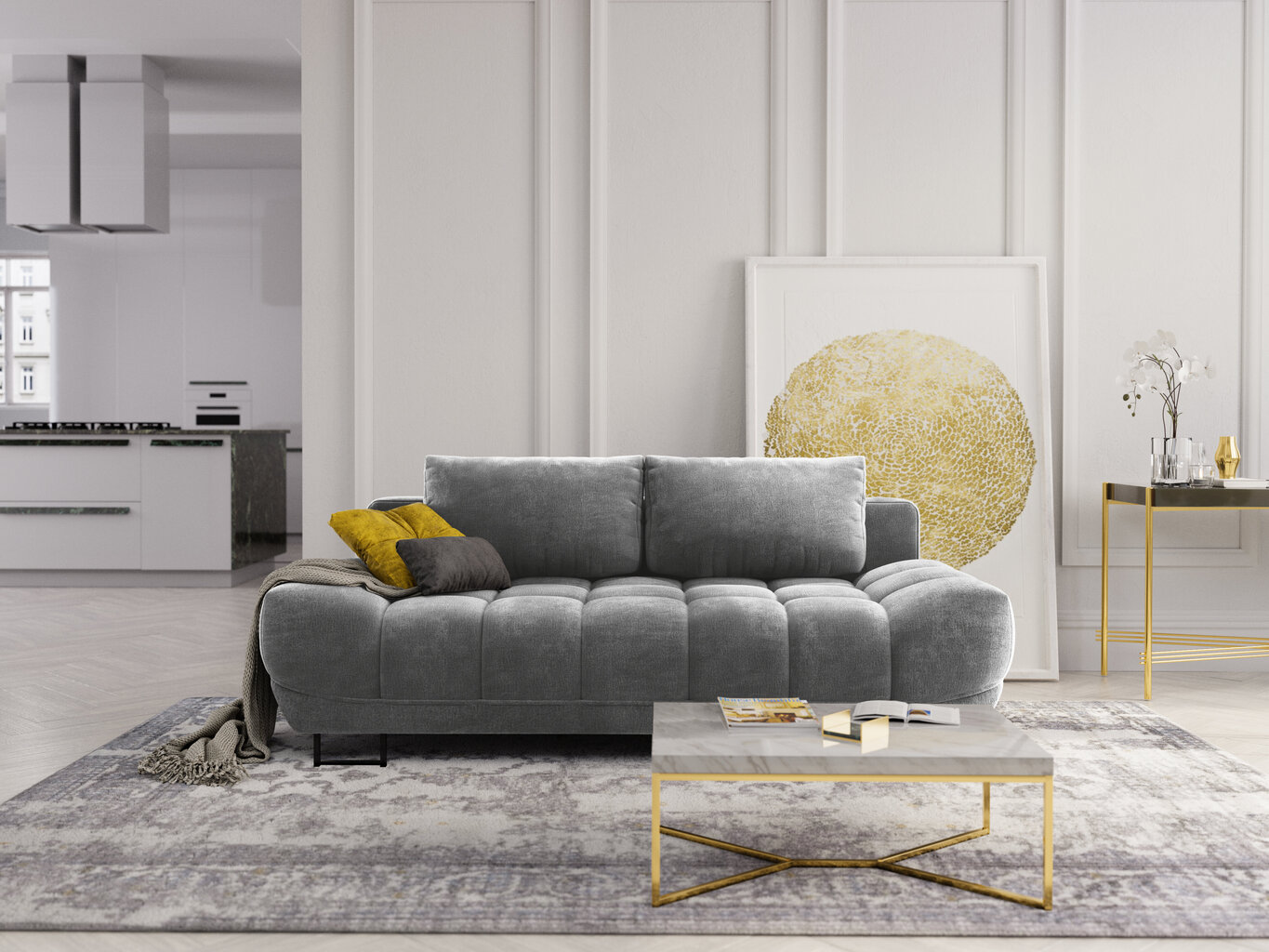 Trivietė sofa Windsor and Co Cirrus, veliūras, pilka цена и информация | Sofos | pigu.lt