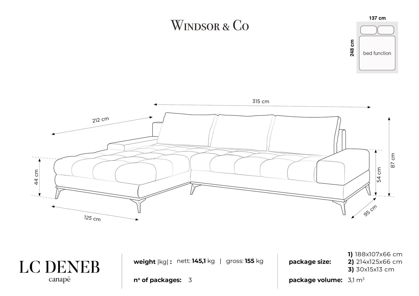 Minkštas kampas Windsor&Co Deneb, šviesiai pilkas цена и информация | Minkšti kampai | pigu.lt