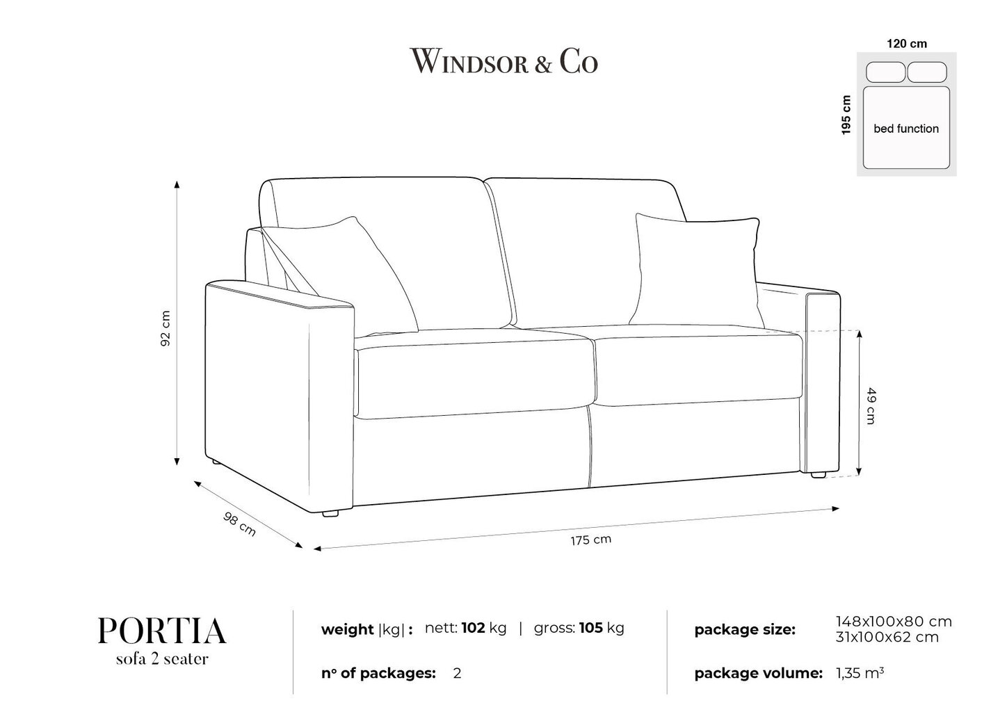 Sofa Windsor & Co Portia 2, žalia kaina ir informacija | Sofos | pigu.lt