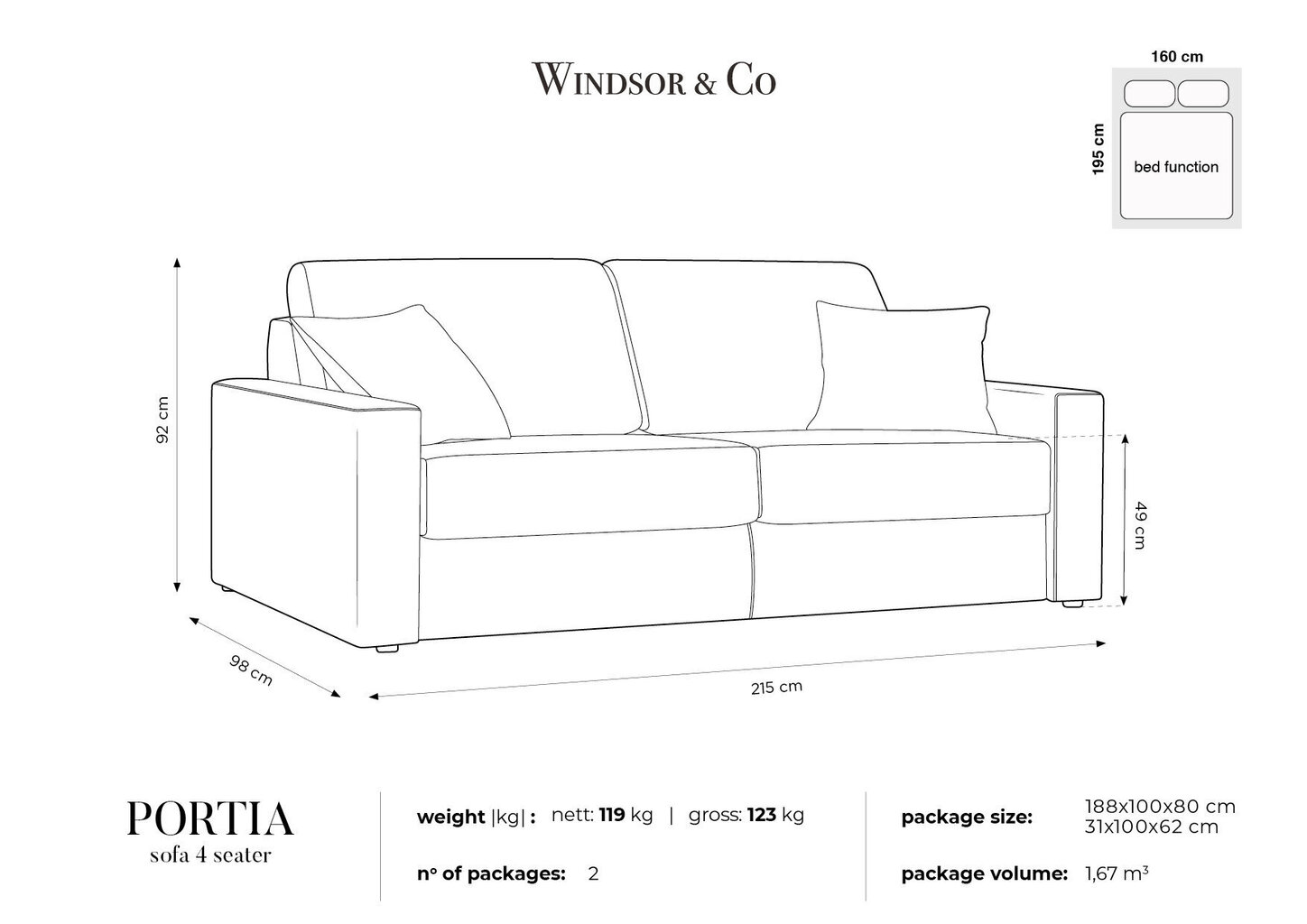 Sofa Windsor & Co Portia 4, smėlio spalvos kaina ir informacija | Sofos | pigu.lt