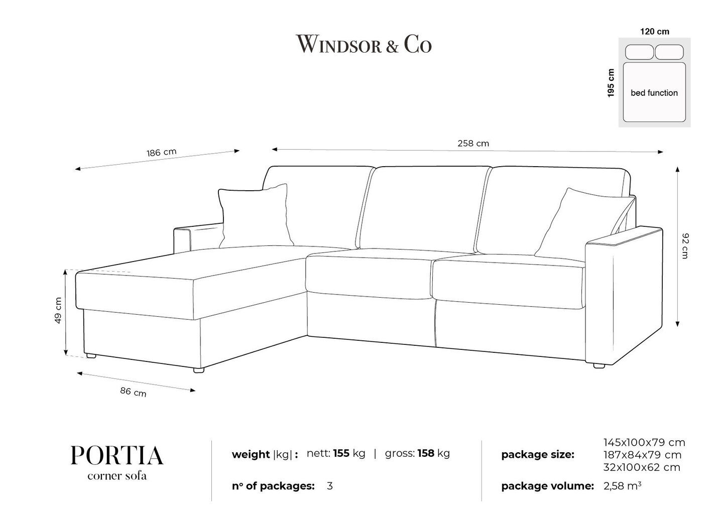 Minkštas kampas Windsor&Co Portia S, mėlynas цена и информация | Minkšti kampai | pigu.lt