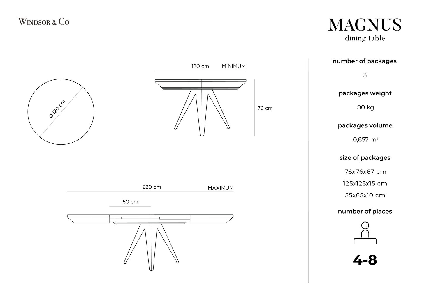 Išskleidžiamas stalas Windsor & Co Magnus 120 cm, rudas/juodas цена и информация | Virtuvės ir valgomojo stalai, staliukai | pigu.lt