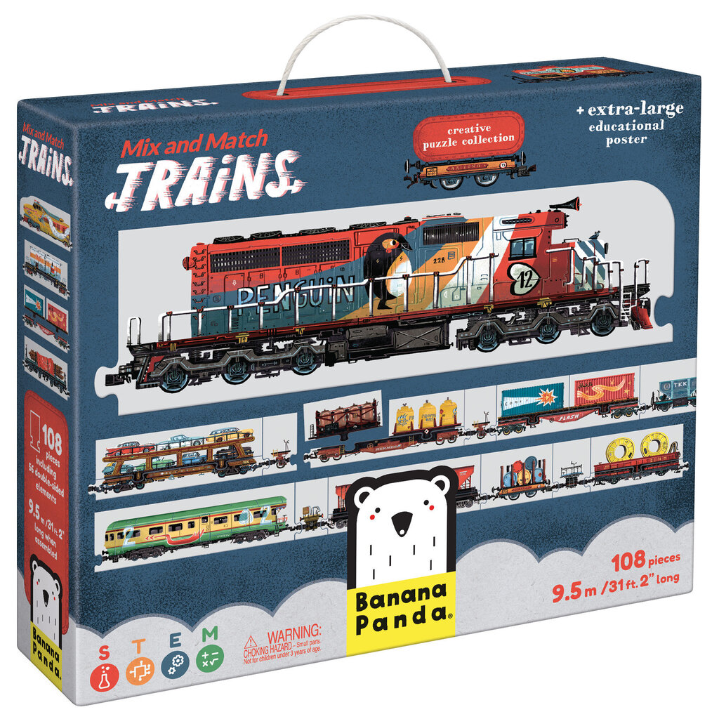 Dėlionė Mix and Match Trains, 108 dalių kaina ir informacija | Dėlionės (puzzle) | pigu.lt